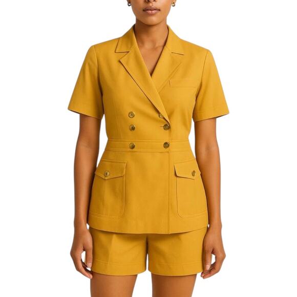 Vintage Mondi Size 44 Blazer & Shorts Set Sunshine Yellow Coastal Old Money Mod - Picture 1 of 16
